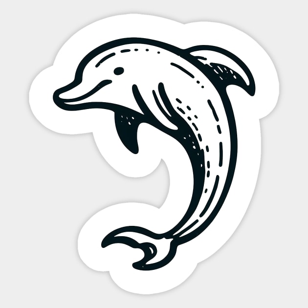 Stick Figure of a Dolphin in Black Ink Sticker by WelshDesigns